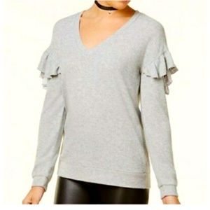 Gray Ruffle Cut out Sweater